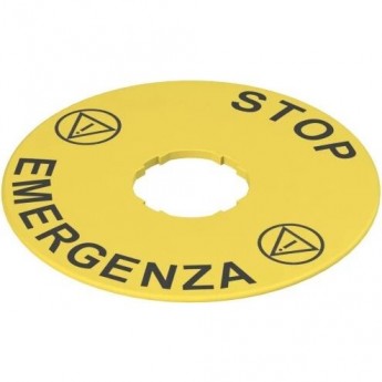 Этикетка PIZZATO с фигурным отверстием, диаметр 90 мм, желтый диск, надпись "STOP EMERGENZA VETF32D5101 Этикетка PIZZATO с фигурным отверстием, диаметр 90 мм, желтый диск, надпись "STOP EMERGENZA VETF32D5101