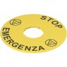 Этикетка PIZZATO с фигурным отверстием, диаметр 90 мм, желтый диск, надпись "STOP EMERGENZA VETF32D5101