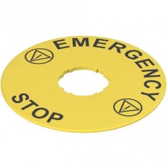 Этикетка PIZZATO с фигурным отверстием, диаметр 90 мм, желтый диск, надпись "EMERGENCY STOP VETF32D5102 Этикетка PIZZATO с фигурным отверстием, диаметр 90 мм, желтый диск, надпись "EMERGENCY STOP VETF32D5102